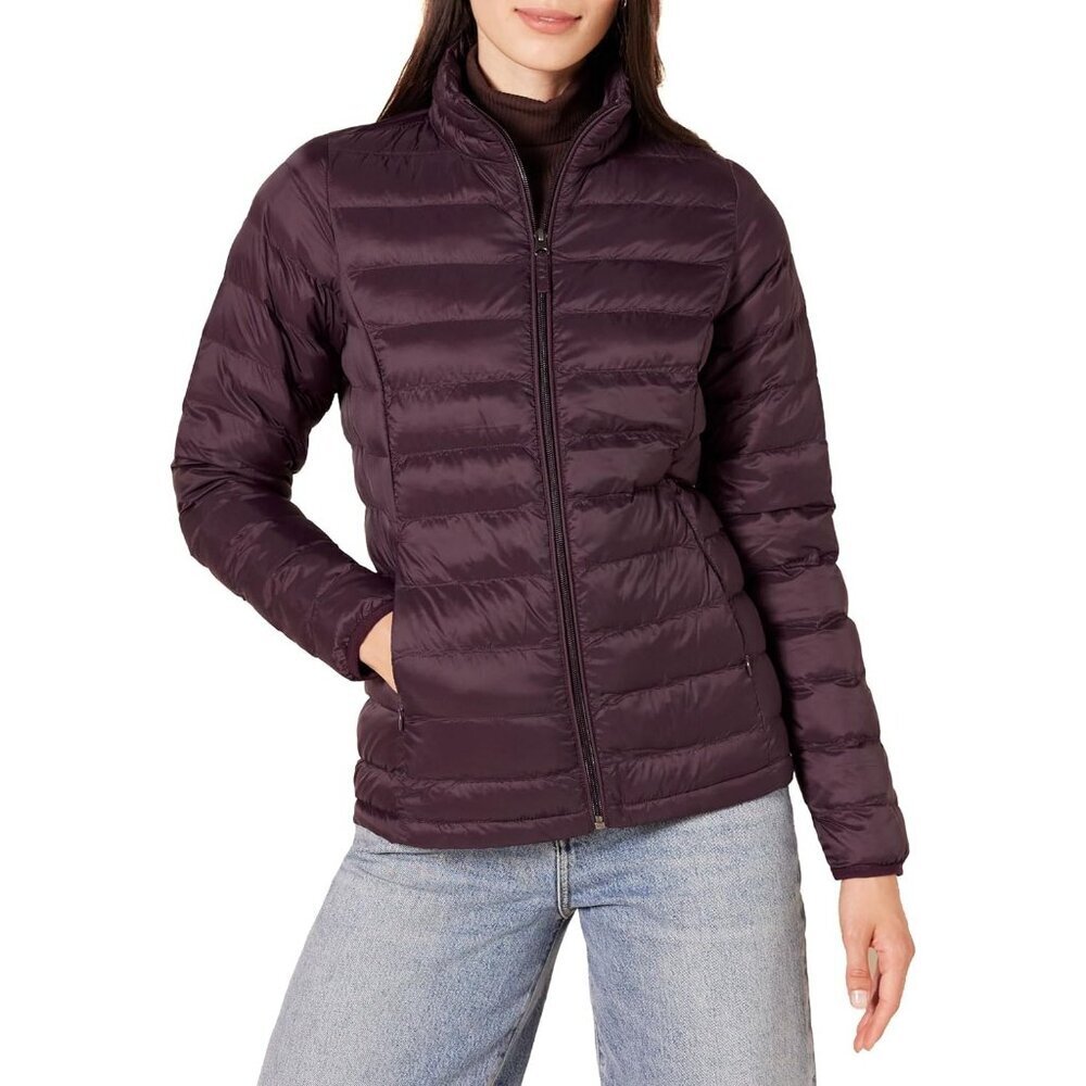 Women’s Burgundy 100% Nylon Lightweight Zip-Up Winter Quilted Puffer Jacket